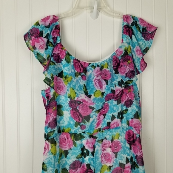 Betsey Johnson Off The Shoulder Floral Maxi Dress Size 14 Blue Roses Multicolor - Picture 6 of 12